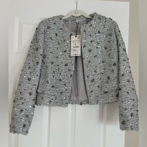 Zara Silver Tweed Blazer